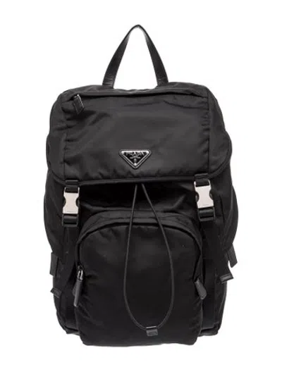 Pre-owned Prada Enameled Metal Triangle Backpack In Black