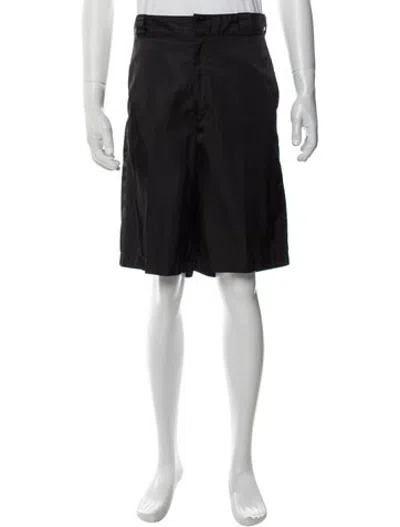 Pre-owned Prada Enameled Metal Triangle Flat Front Shorts In Black