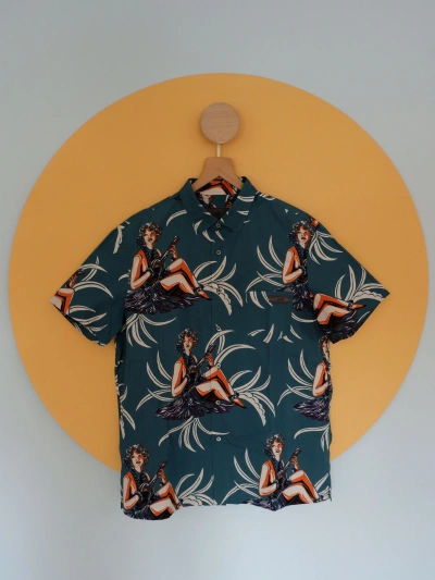 Pre-owned Prada Girl Dancer Hawaiian Shirt Ss14 In Turquoise