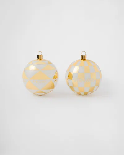 Prada Glass Christmas Ornament Set In Weiss/platin