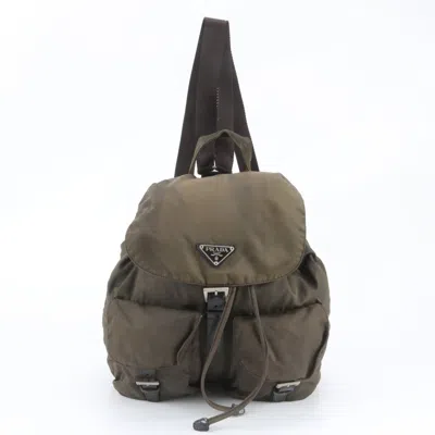 Pre-owned Prada Green Khaki Leather Nylon Backpack () In Green, Khaki