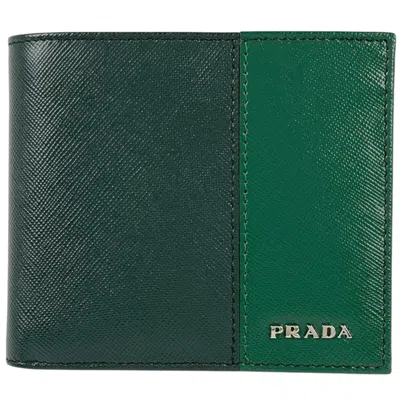 Pre-owned Prada Green Saffiano Triangle Leather Wallet (bi-fold) ()