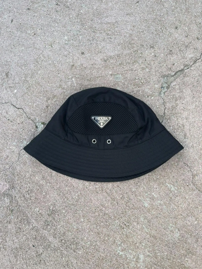 Pre-owned Prada Hat Cap Panama Black Nylon M Sise