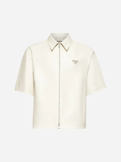 Prada Ivory Nappa Short-sleeved Shirt In White