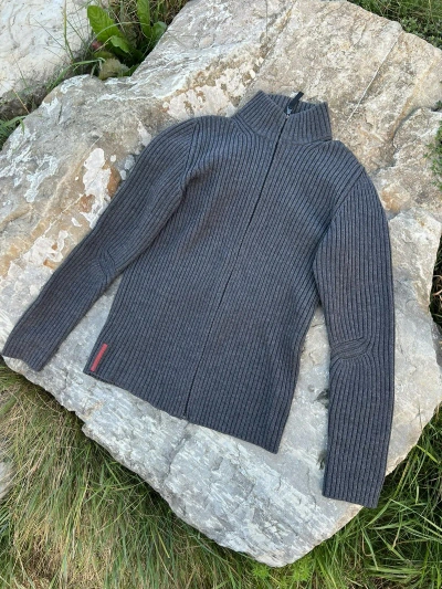 Pre-owned Prada Knit Sweater Wool Cardigan Zip Size 52 In Grey