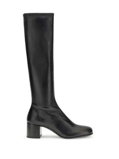 Prada Lambskin Mid-heel Boots In Black