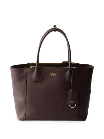 Prada Large Leather Tote Bag In Brown