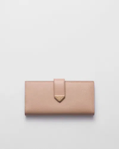 Prada Large Saffiano And Smooth Leather Wallet In Powder Pink