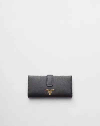 Prada Large Saffiano Leather Wallet In Black/pale Pink