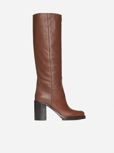 Prada Leather Ankle Boot In Cognac