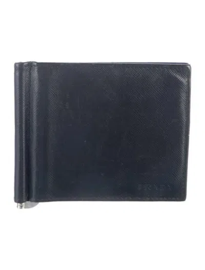 Pre-owned Prada Leather Bifold Wallet In Blue