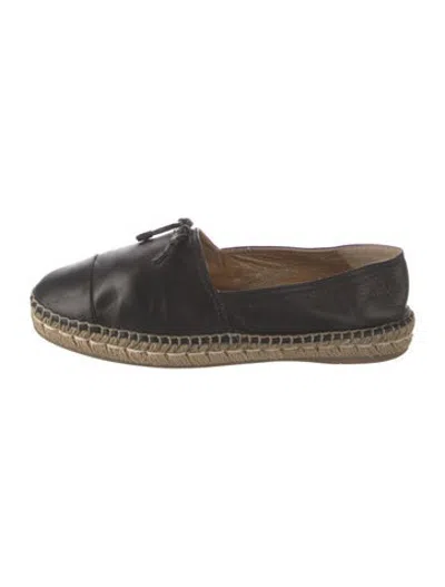 Pre-owned Prada Leather Bow Accents Espadrilles In Black