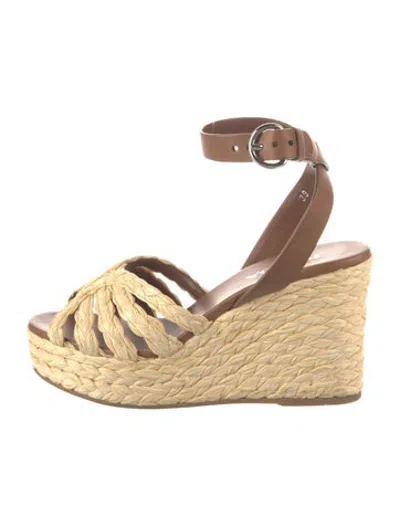 Pre-owned Prada Leather Braided Accents Espadrilles In Neutrals