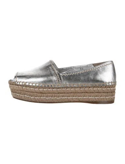 Pre-owned Prada Leather Braided Accents Espadrilles In Neutrals/silver