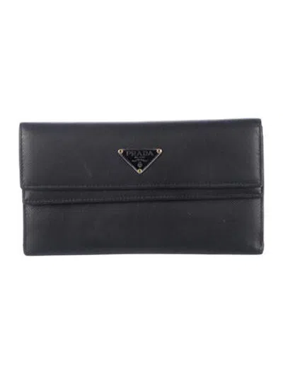 Pre-owned Prada Leather Continental Wallet In Black