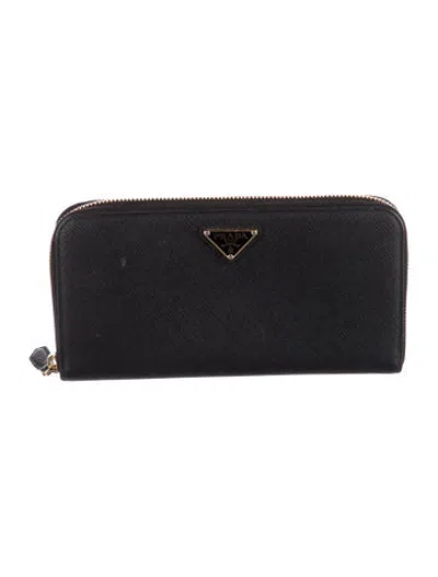 Pre-owned Prada Leather Continental Wallet In Black