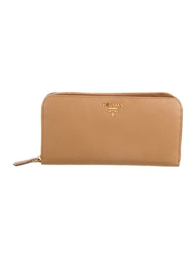 Pre-owned Prada Leather Continental Wallet In Brown