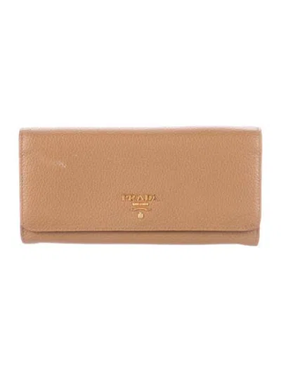 Pre-owned Prada Leather Continental Wallet In Brown/orange