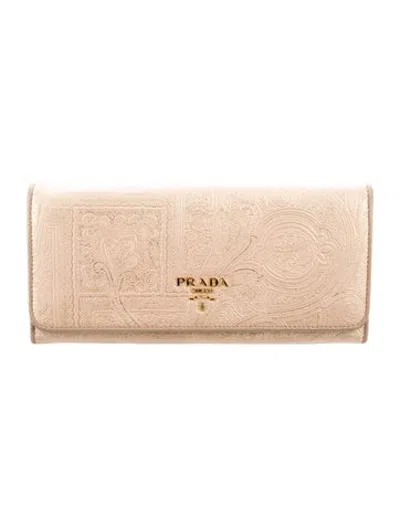 Pre-owned Prada Leather Continental Wallet In Neutrals