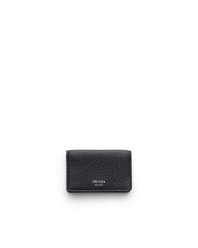 Prada Leather Flap Card Holder In Black