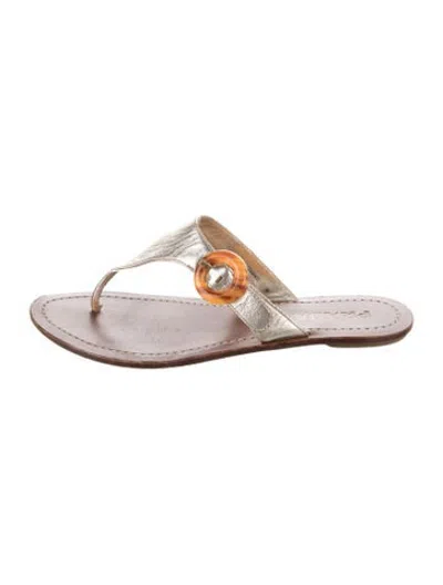 Pre-owned Prada Leather Flip Flops In Brown/gold/metallic