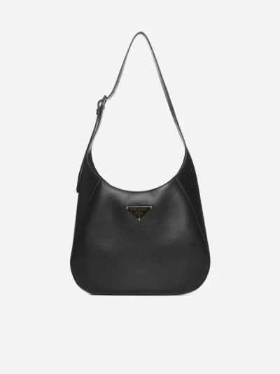 Prada Leather Hobo Medium Bag In Black
