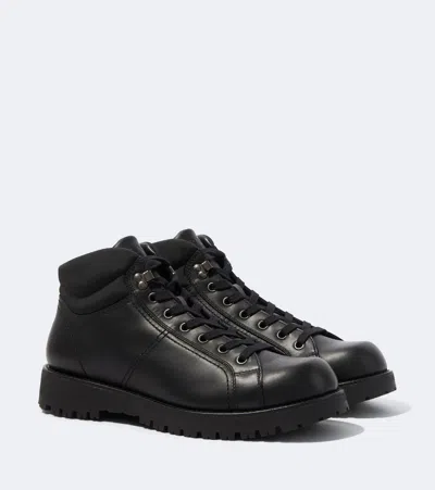 Prada Leather Lace-up Boots In Multi