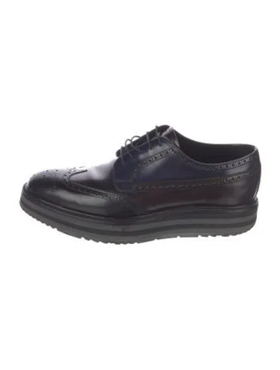 Pre-owned Prada Leather Lasercut Accents Brogues In Blue