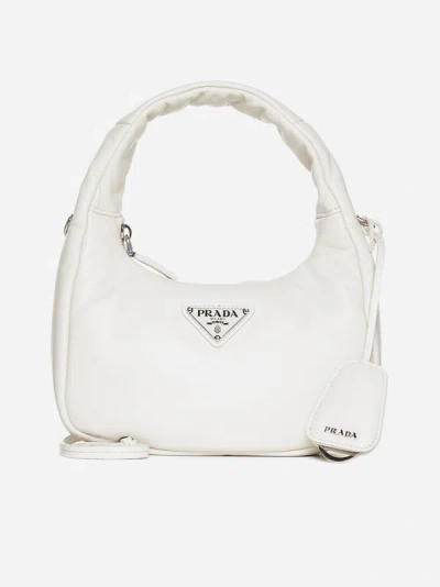 Prada Leather Mini Hobo Bag In White