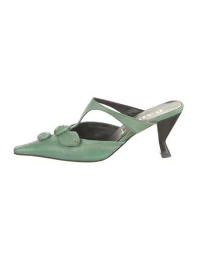 Pre-owned Prada Leather Mules In Green