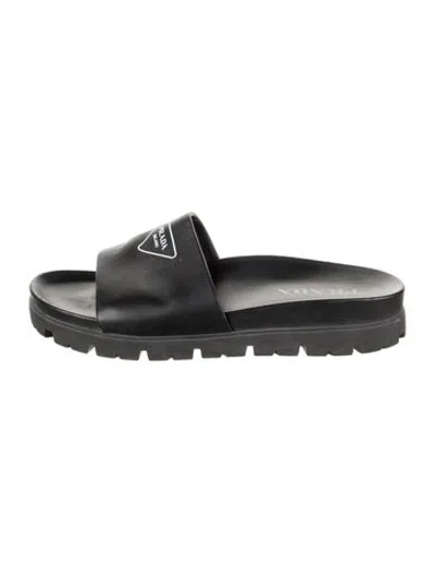 Pre-owned Prada Leather Slides In Black