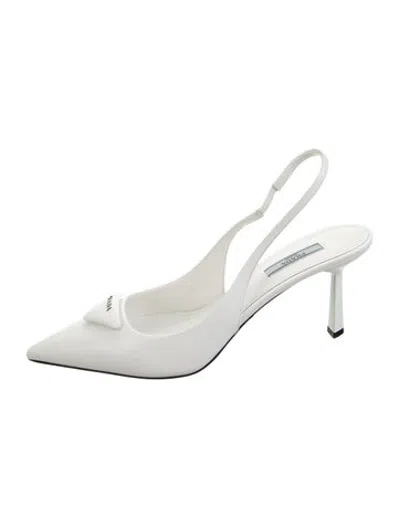 Pre-owned Prada Leather Slingback Pumps In White