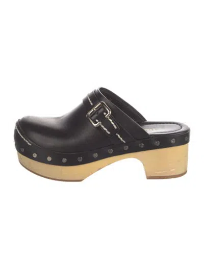 Pre-owned Prada Leather Studded Accents Mules In Black