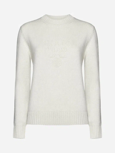 Prada Logo Cashmere Sweater In Talc