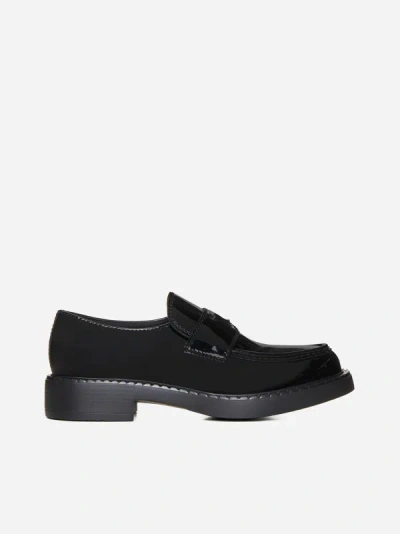 Prada Logo-plaque Patent Leather Loafers In Black