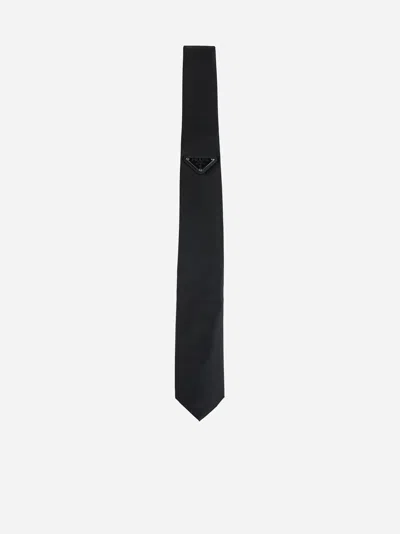 Prada Logo-plaque Re-nylon Tie In Black