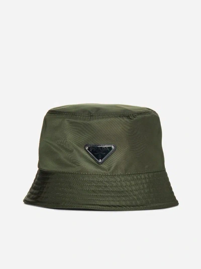 Prada Logo Re-nylon Bucket Hat In Military Green