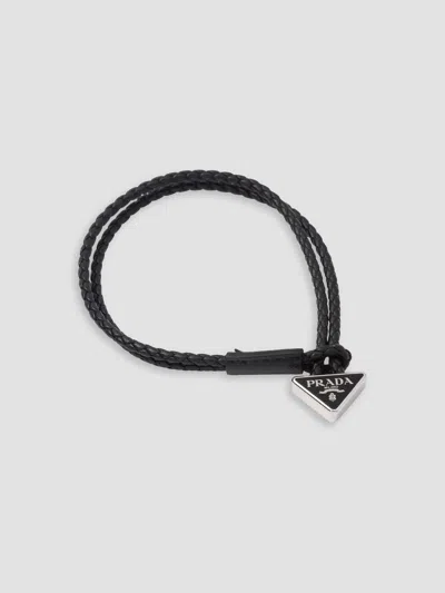 Prada Men's Braided Nappa Leather Bracelet In Black