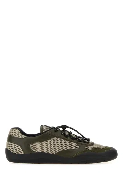 Prada Men's Leather And Mesh Speedrock Sneaker In Green