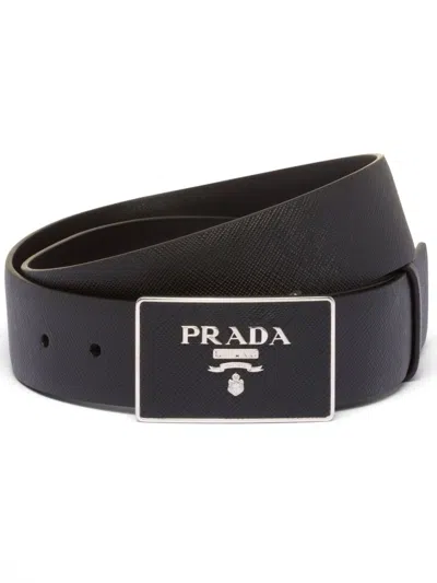 Prada Men's Reversible Logo Buckle Belt In Nero