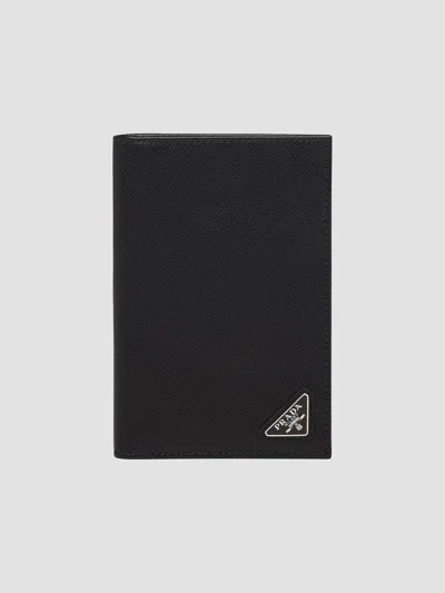 Prada Men's Saffiano Leather Passport Holder In Black