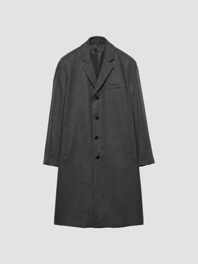 Prada Men's Single-breasted Cashmere Coat In Grey