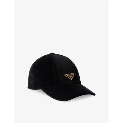 Prada Mens  Triangle-logo Velvet Baseball Cap In Black