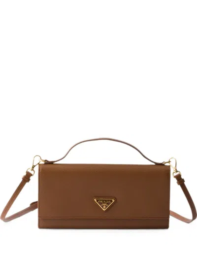 Prada Mini Saffiano Leather Wallet In Brown
