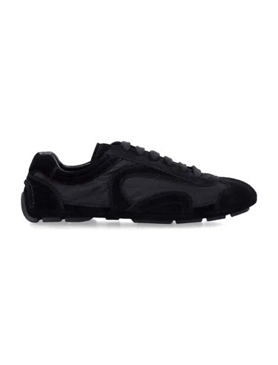 Prada Montecarlo Retro-inspired Recycled Material Lace-up Sneaker In Nero