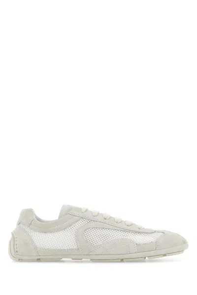 Prada Montecarlo Suede And Mesh Sneaker In White