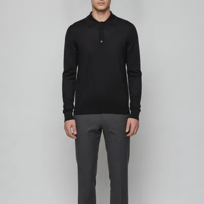 Pre-owned Prada Navy Blue Silk Blend Knit Polo Long-sleeved Pullover M