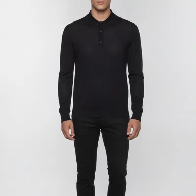 Pre-owned Prada Navy Blue Silk Blend Knit Polo Long-sleeved Pullover M