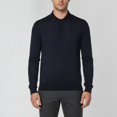 Pre-owned Prada Navy Blue Wool Knit Polo Long-sleeved Pullover L
