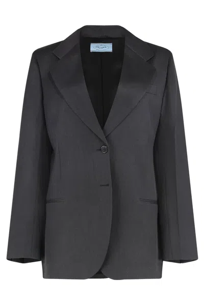 Prada Notched-lapels Wool Blazer In Gray